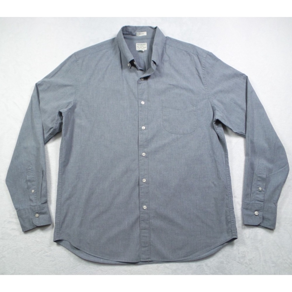 J Crew Shirt Mens Size Large Gray Classic Stretch Secret Wash Button Down